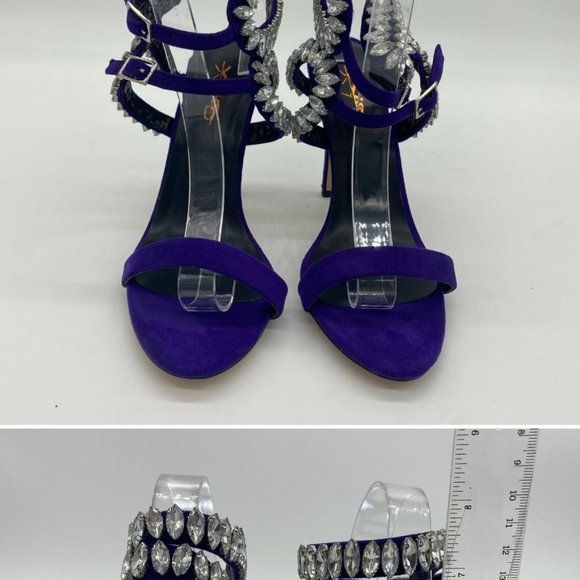 XYD Purple Stiletto Heel Strappy Rhineston Sandals - Picture 9 of 12